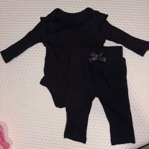 Black Ribbed Baby Two-Piece Set - Long Sleeve Bodysuit & Pants